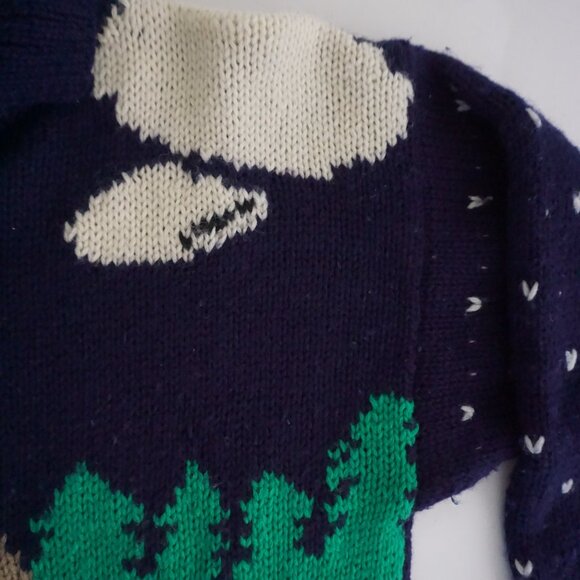 Vintage Merona Navy Wool Canoe Fishing Graphic Sweater Cabincore Eclectic Small - Picture 10 of 11